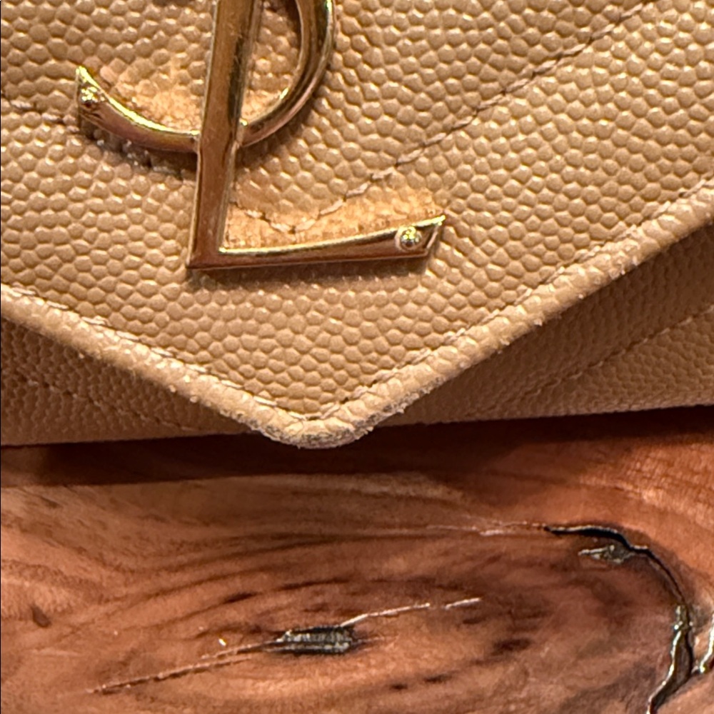 YSL Cassandra MATELASSÉ Large Flap Wallet Grain De Poudre Leather Dark Beige - Picture 5 of 8
